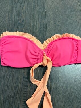 Pink & Peach Ruffle Bandeau Swim Top